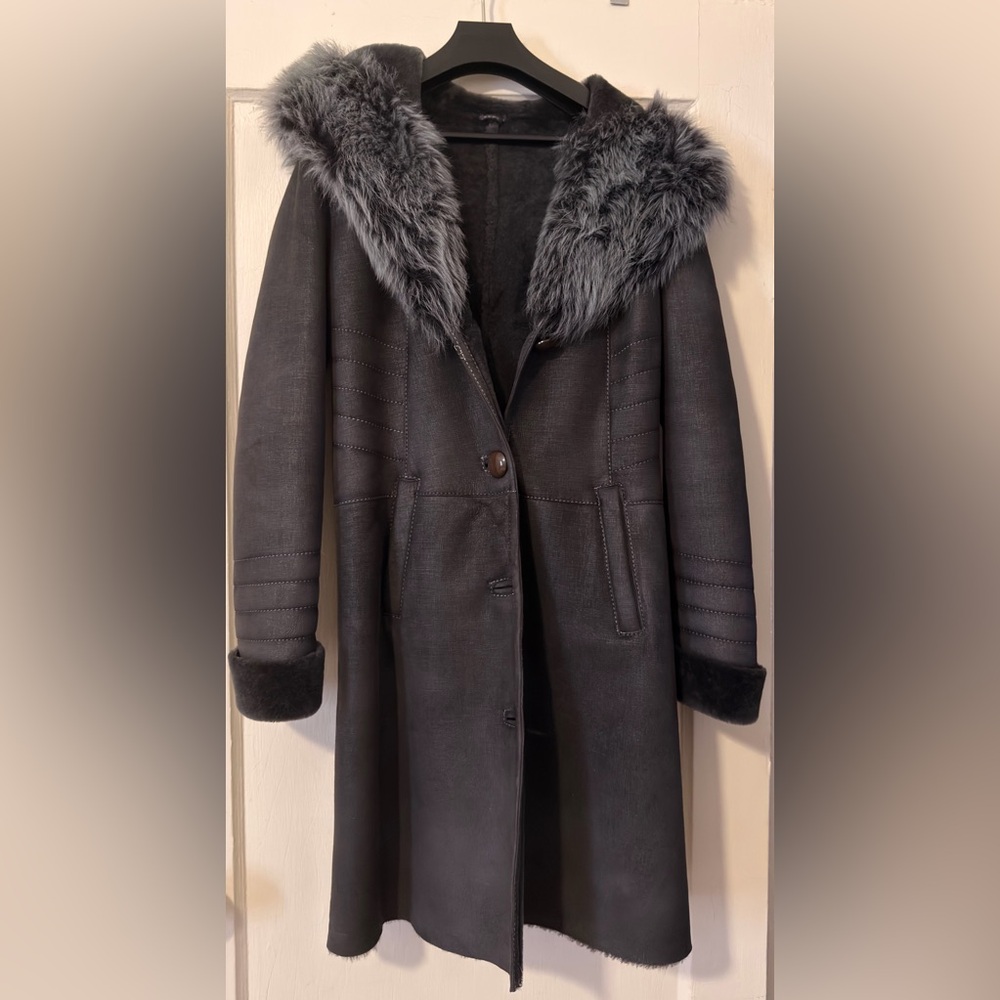 Women's Gray Genuine sheepskin Hooded Coat